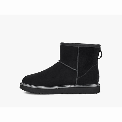 Botas UGG Classic Mini Rubber Logo Mulher Pretas Metal | PT-PALQJ